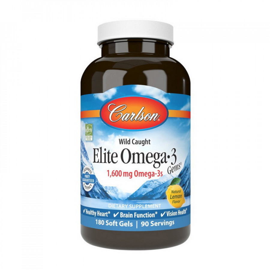 Элитная омега-3 "Elite Omega-3 Gems", со вкусом лимона, 1600 мг, Carlson Labs, 180 капсул
