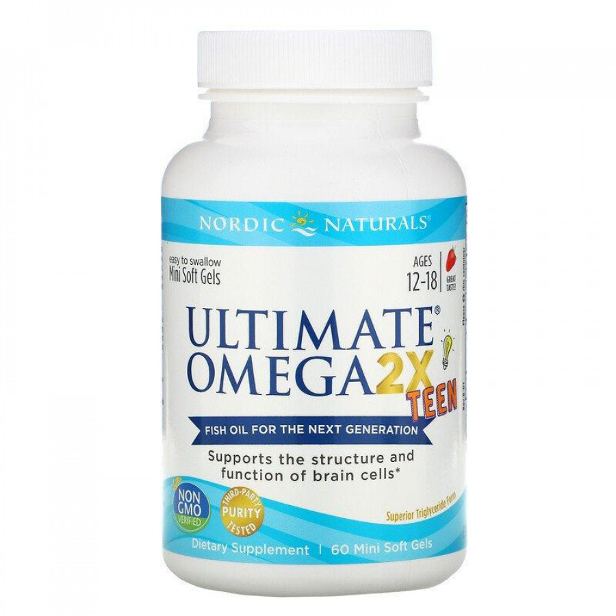 Омега-3, Ultimate Omega 2X Teen, 1120 мг, клубника, Nordic Naturals, 60 мини-капсул