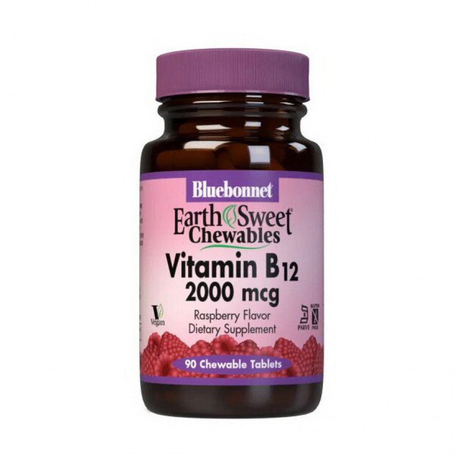 Витамин В12 "Vitamin B12" Bluebonnet Nutrition, малина, 90 жевательных таблеток