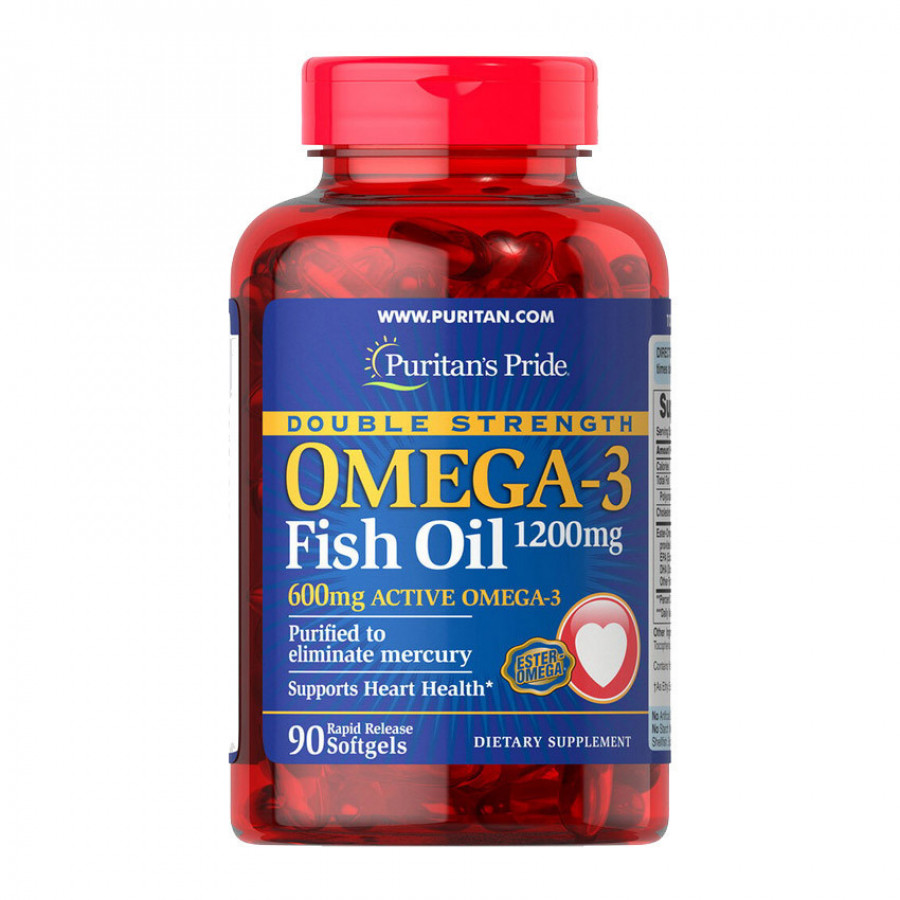 Омега-3 "Omega-3 Fish Oil double strength", Puritan's Pride, 1200 мг, 90 гелевых капсул