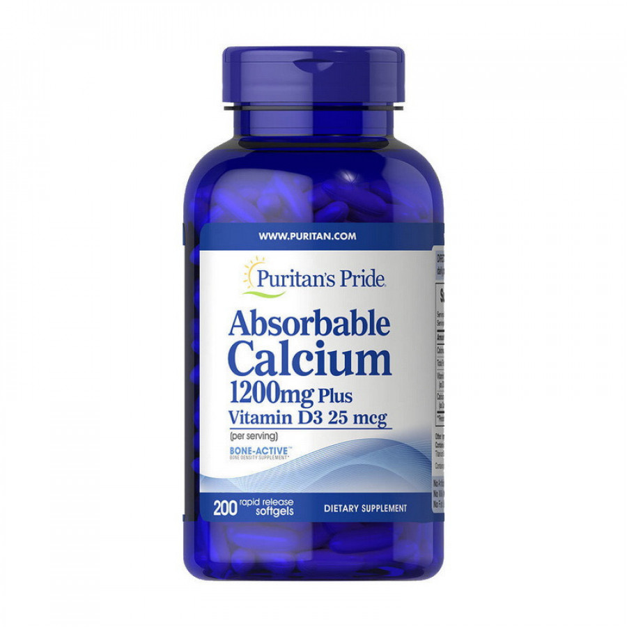 Карбонат кальция с витамином D3 "Absorbable Calcium Plus Vitamin D3" Puritan's Pride, 1200 мг, 200 капсул