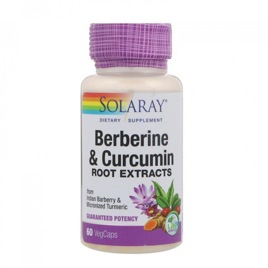 Берберин с куркумином "Berberine & Curcumin Root Extracts", Solaray, 60 капсул