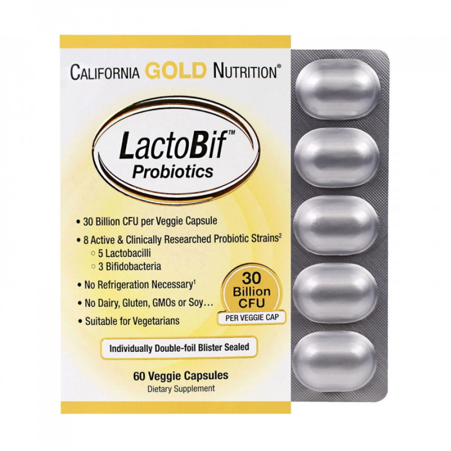 Пробиотики LactoBif Probiotic, California Gold Nutrition, 30 млрд КОЕ, 60 капсул