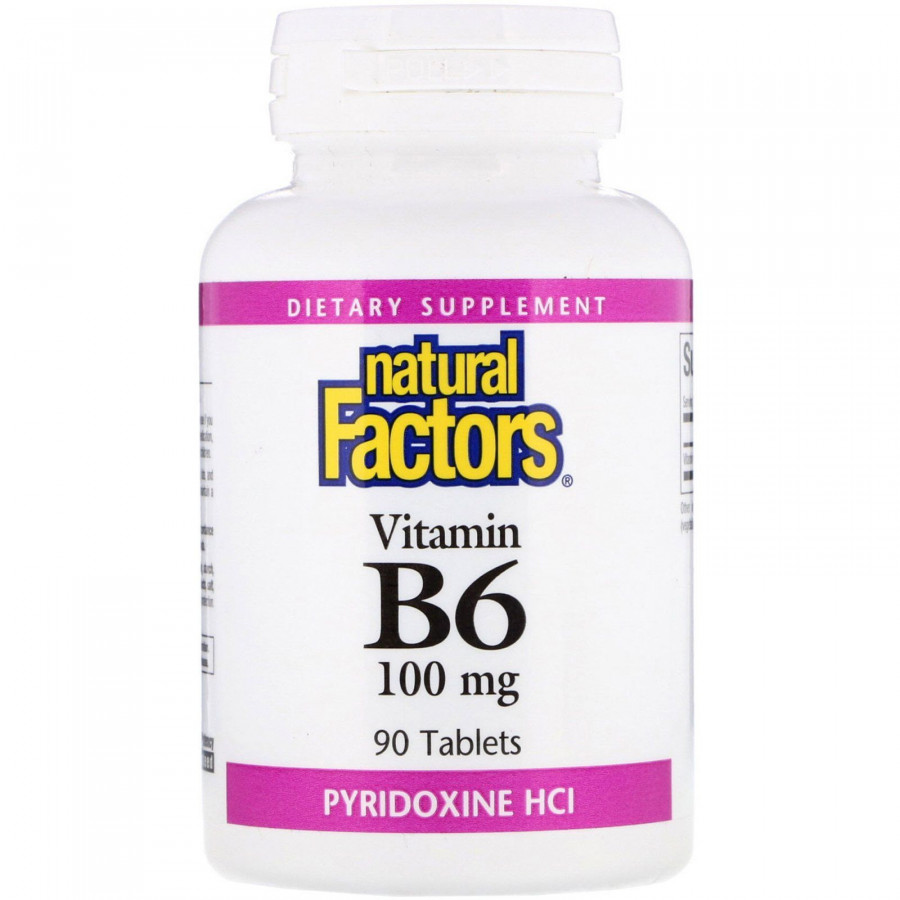 B6, пиридоксин HCl, Natural Factors, 100 мг, 90 таблеток
