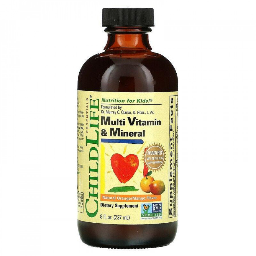 Мультивитамины и минералы для детей "Multi Vitamin & Mineral" ChildLife, манго-апельсин, 237 мл