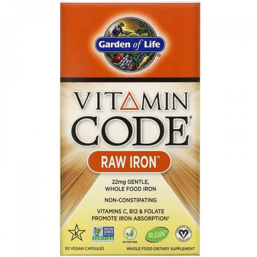 Сырое железо "Vitamin Code Raw Iron" Garden Of Life, 22 мг, 30 капсул