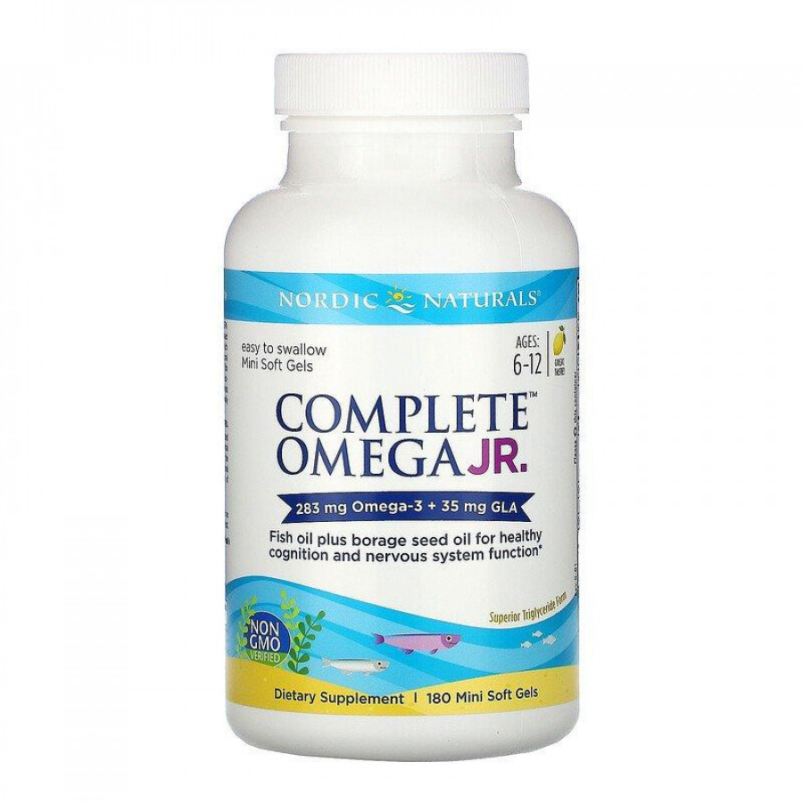 Омега-3 для детей 6-12 лет "Complete Omega JR." 283 мг, со вкусом лимона, Nordic Naturals, 180 мини-капсул