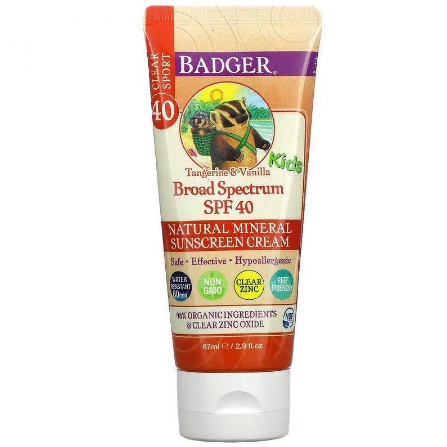 Солнцезащитный крем для детей SPF 40, мандарин и ваниль, Badger Company, 87 мл