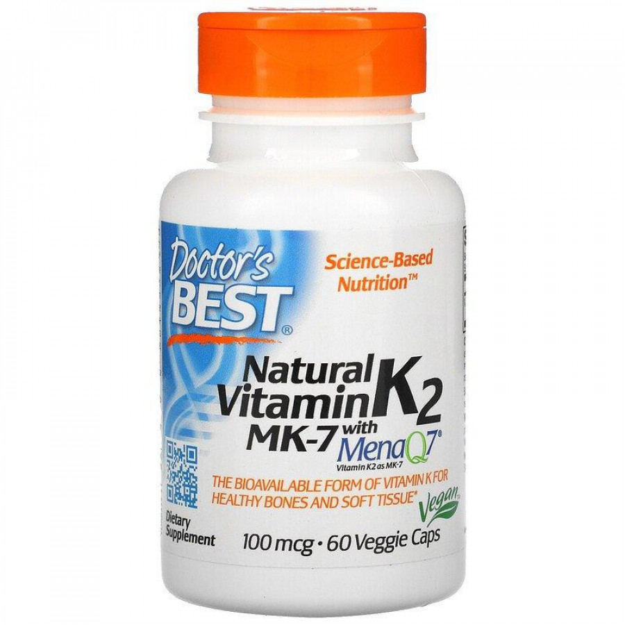 Натуральный витамин К2 с MenaQ7 "Natural Vitamin K2 MK-7 with MenaQ7" Doctor's Best, 100 мкг, 60 капсул