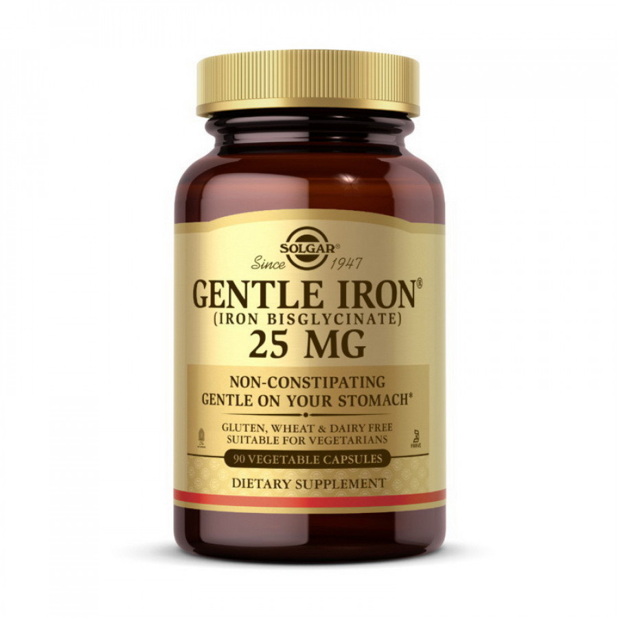 Железо, Gentle Iron, 25 мг, Solgar, 90 капсул