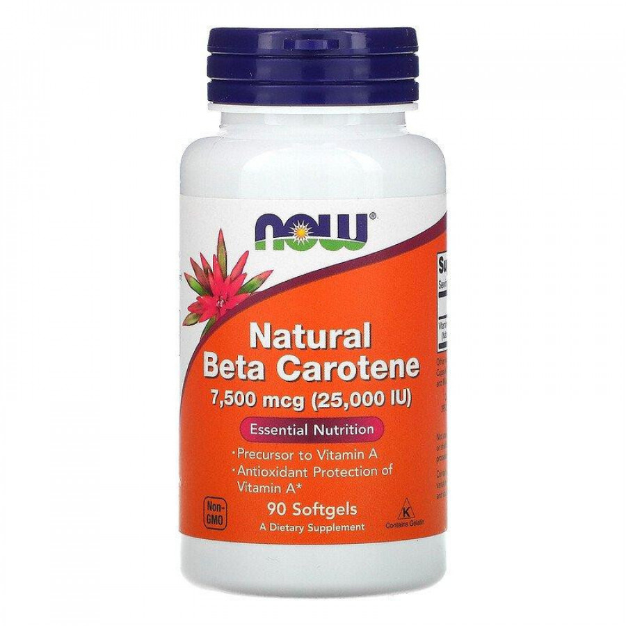 Натуральный бета-каротин "Natural Beta Carotene" 7500 мкг, Now Foods, 90 желатиновых капсул