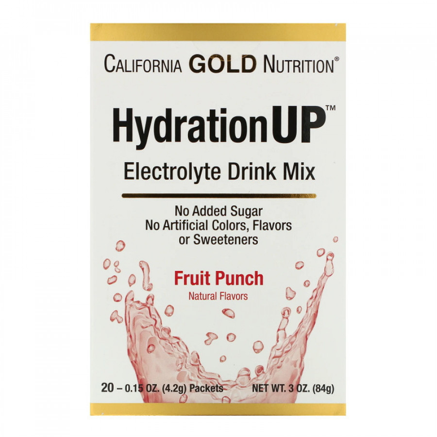 Электролитический напиток HydrationUP, California Gold Nutrition, фруктовый пунш, 20 пакетиков по 4.2 г