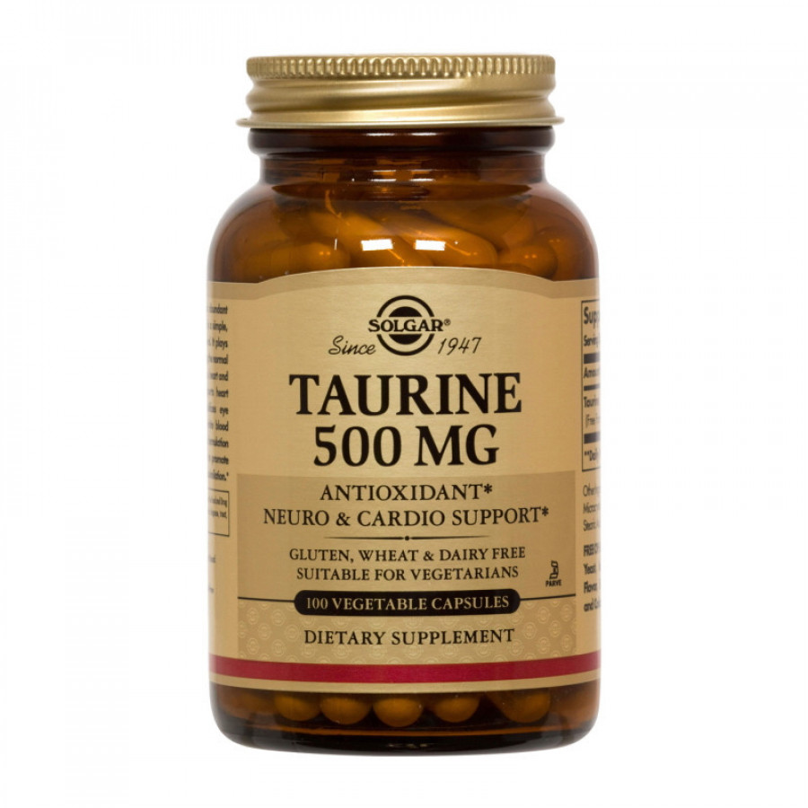 Таурин Taurine, Solgar, 500 мг, 100 капсул