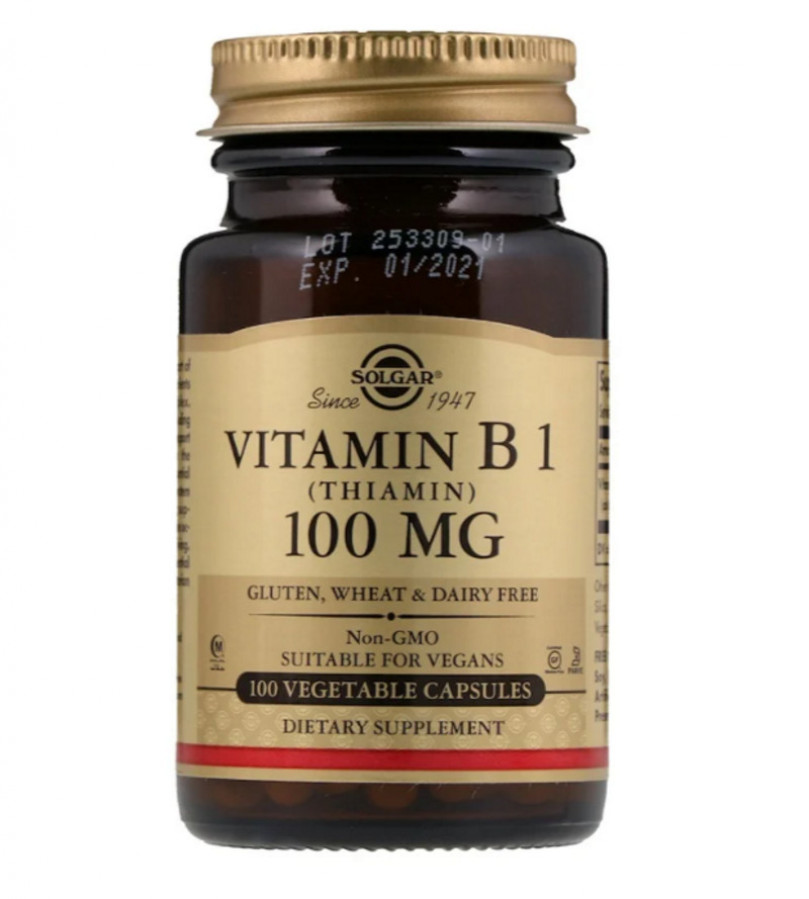 Витамин В1 (Тиамин), 100 мг, Vitamin B1, Solgar, 100 капсул