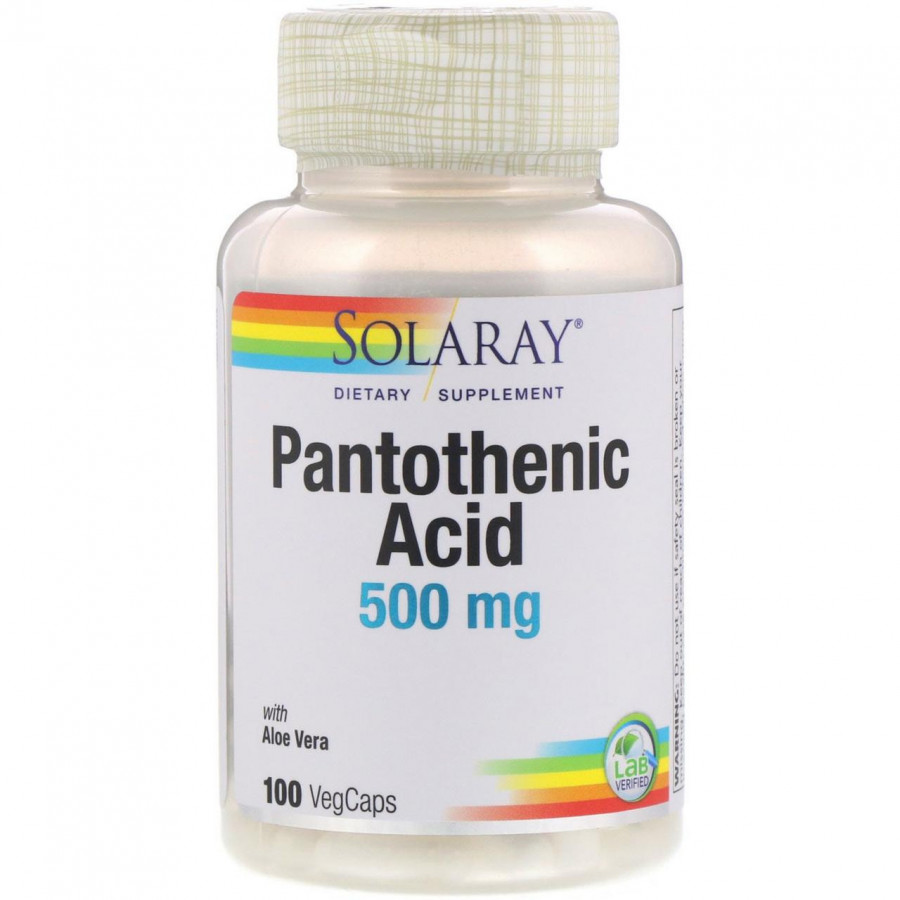 Пантотеновая кислота "Pantothenic Acid" 500 мг, Solaray, 100 капсул