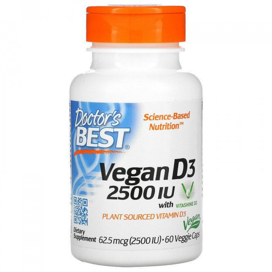 Веганский витамин D3 "Vegan D3 2500 IU with plant sourced vitamin D3" Doctor's Best, 2500 МЕ, 60 капсул