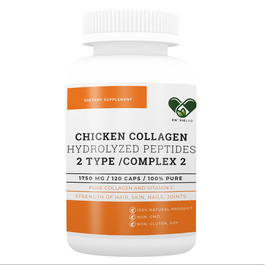 Коллаген 2 типа с витамином С для суставов и связок, En`vie Lab, 1750 мг, 120 капсул