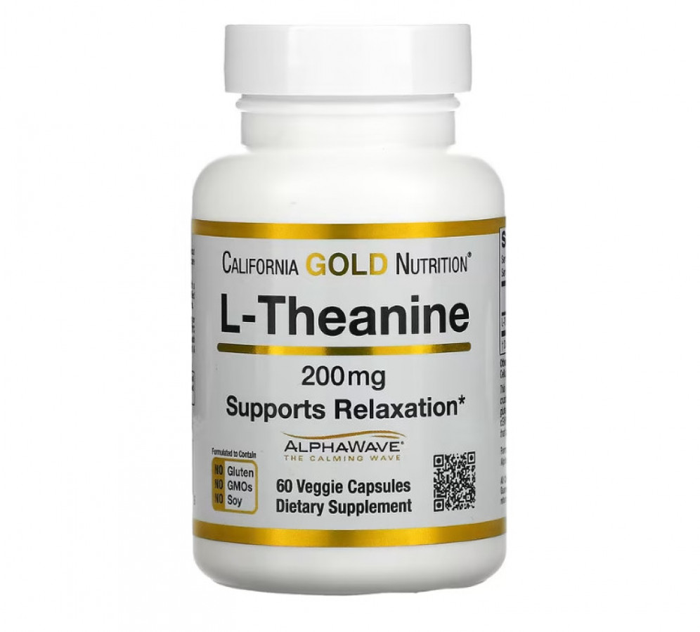 L-теанин "L-Theanine" California Gold Nutrition, для успокоения и концентрации, 200 мг, 60 капсул