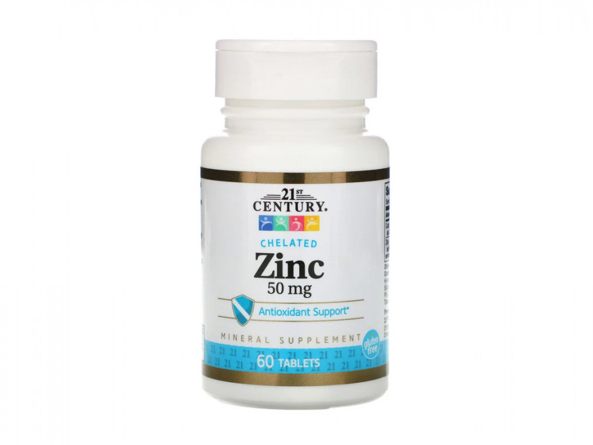 Цинк хелатный, Zinc Chelated, 21st Century, 50 мг, 60 таблеток
