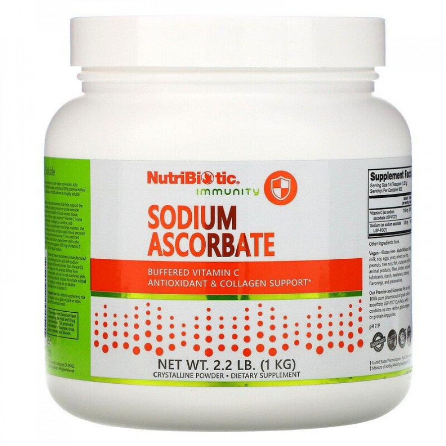 Буферизованный витамин С, Sodium ascorbate, NutriBiotic, кристаллический порошок, 1000 г