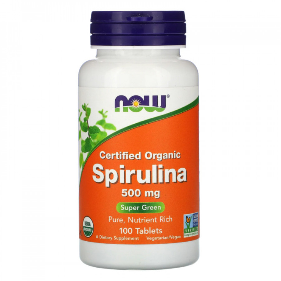 Органическая спирулина "Spirulina" 500 мг, Now Foods, 100 таблеток