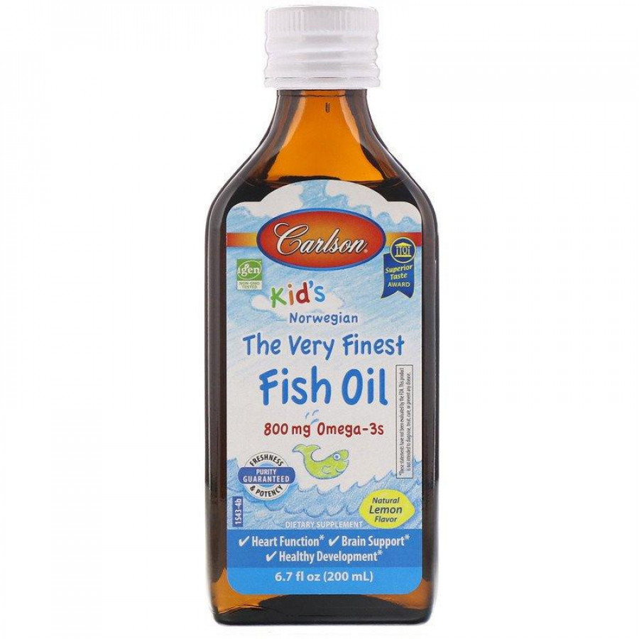 Жидкий рыбий жир для детей "Kid's The Very Finest Fish Oil Omega-3s" Carlson Labs, 800 мг, 200 мл