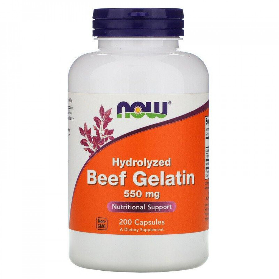 Гидролизованный говяжий желатин "Hydrolyzed Beef Gelatin" Now Foods, 550 мг, 200 капсул