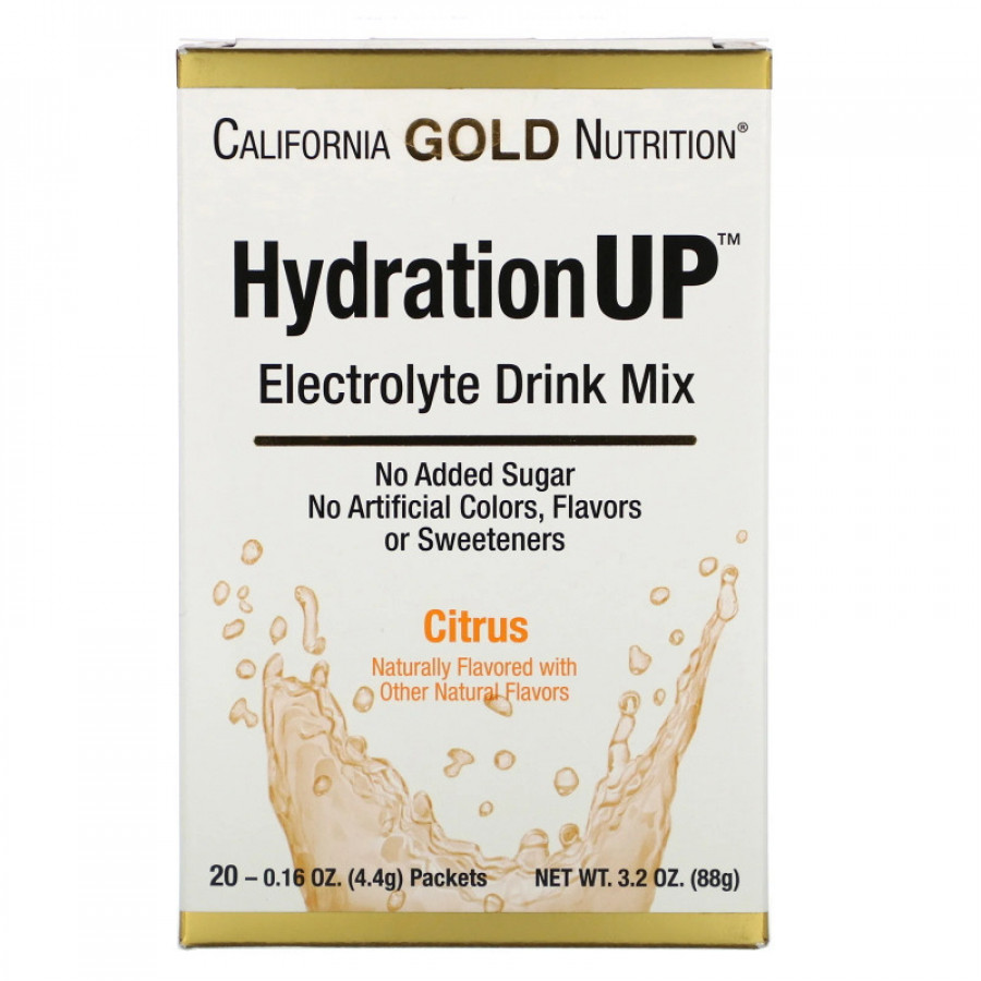 Электролитический напиток HydrationUP, California Gold Nutrition, цитрус, 20 пакетиков по 4,4 г