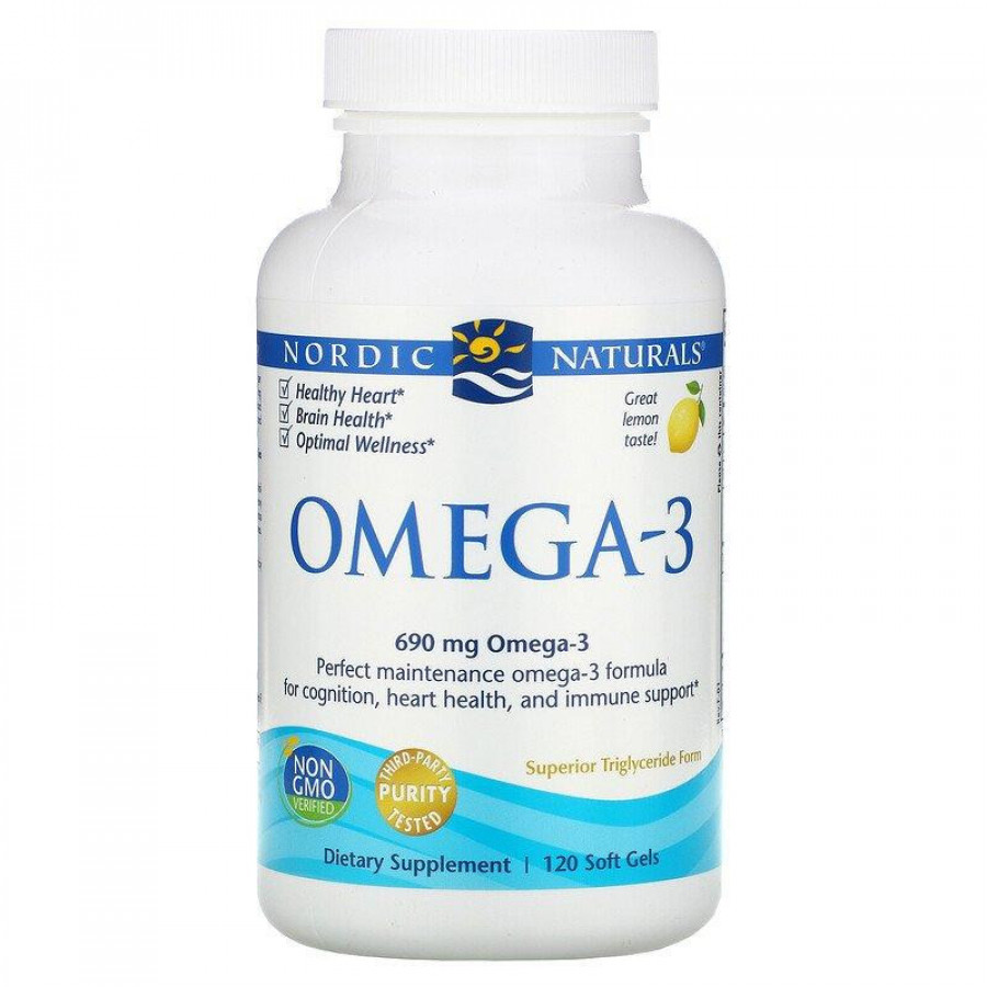 Омега-3 "Omega -3" 690 мг, со вкусом лимона, Nordic Naturals, 120 капсул