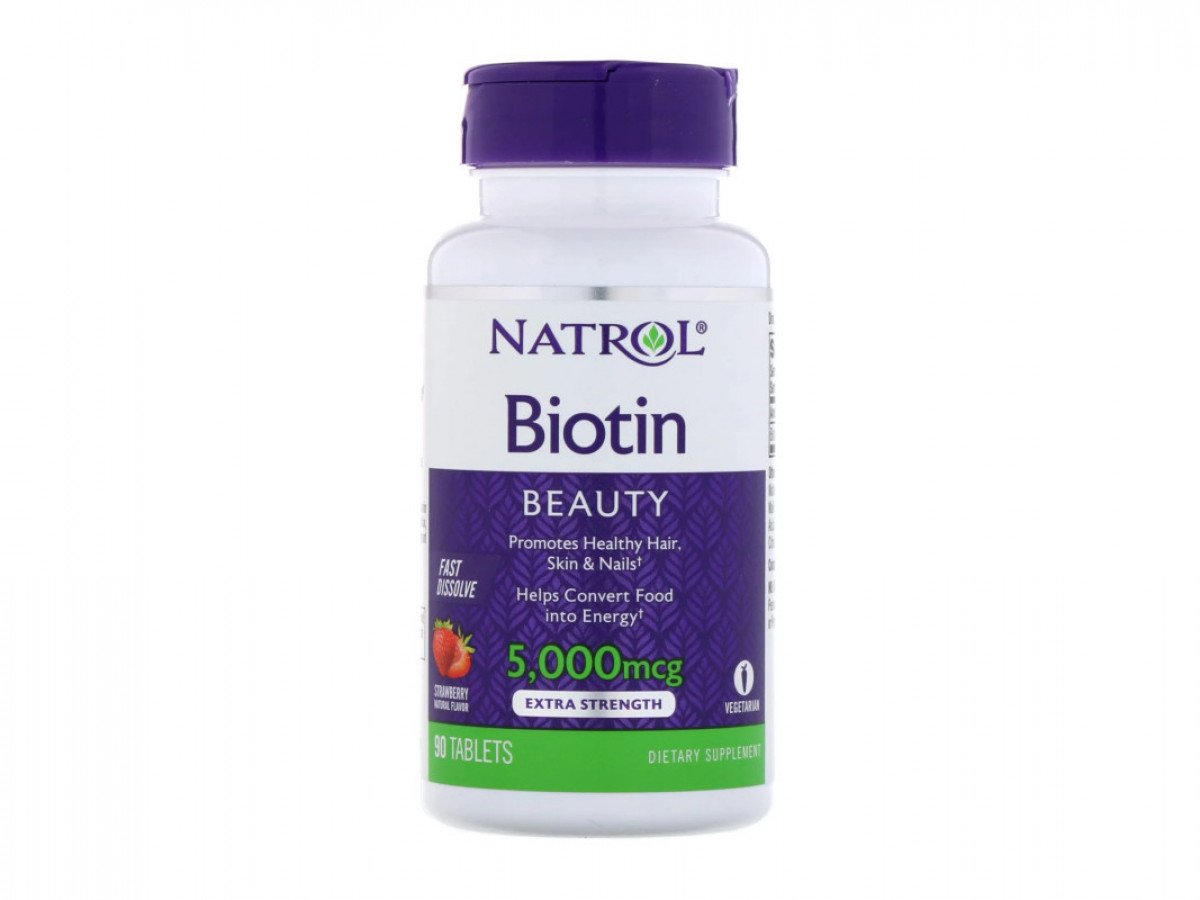 Уценка: Биотин со вкусом клубники, Biotin, Natrol, 5000 мкг, 90 таблеток (срок до 03/21)