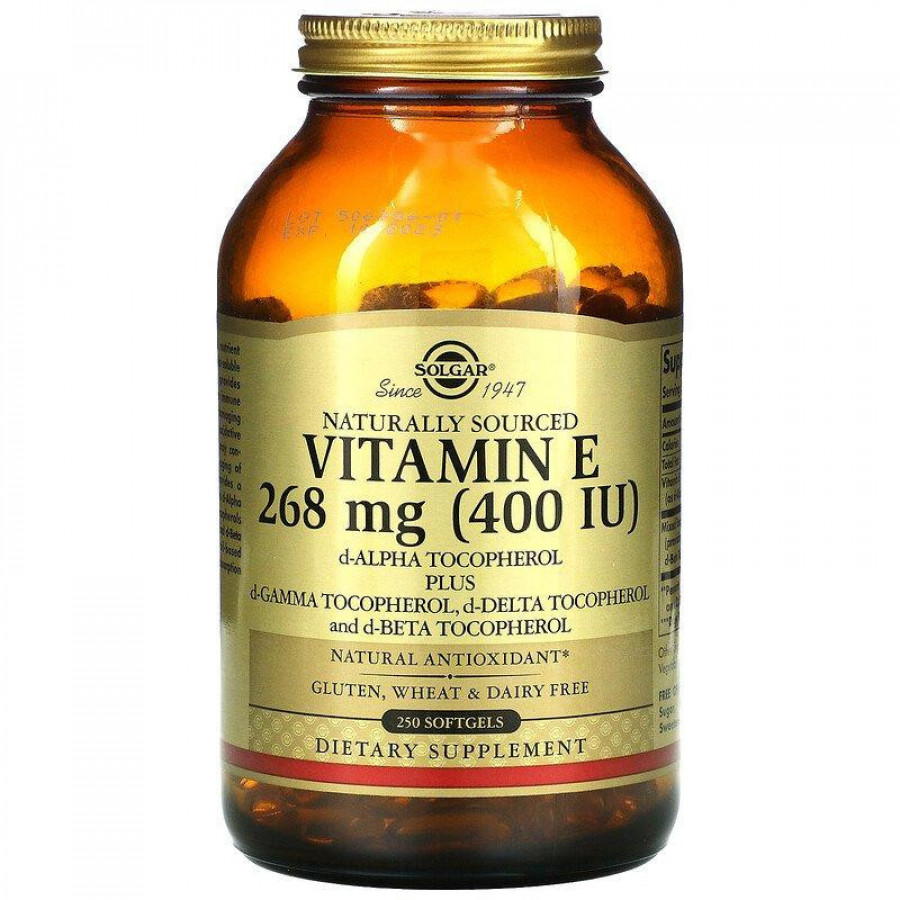 Натуральный витамин Е "Vitamin E plus Mixed Tocopherols" Solgar, 400 МЕ, 250 капсул