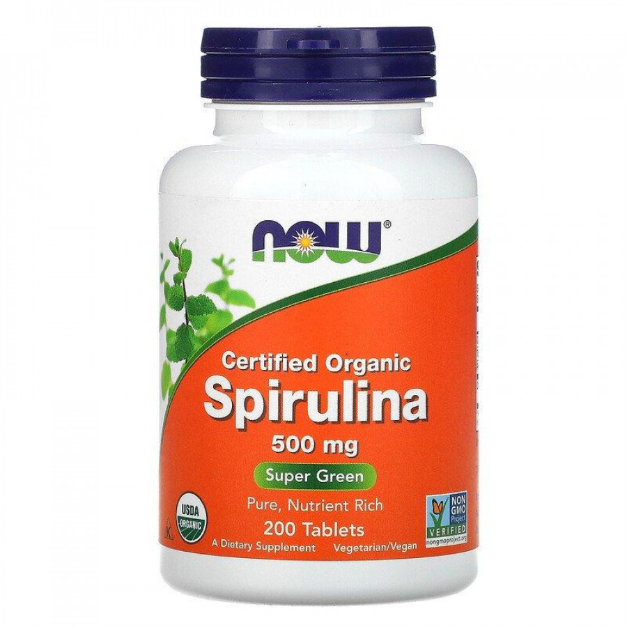 Органическая спирулина "Spirulina" 500 мг, Now Foods, 200 таблеток