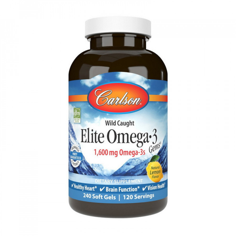 Элитная омега-3 "Elite Omega-3 Gems", со вкусом лимона, 1600 мг, Carlson Labs, 240 капсул