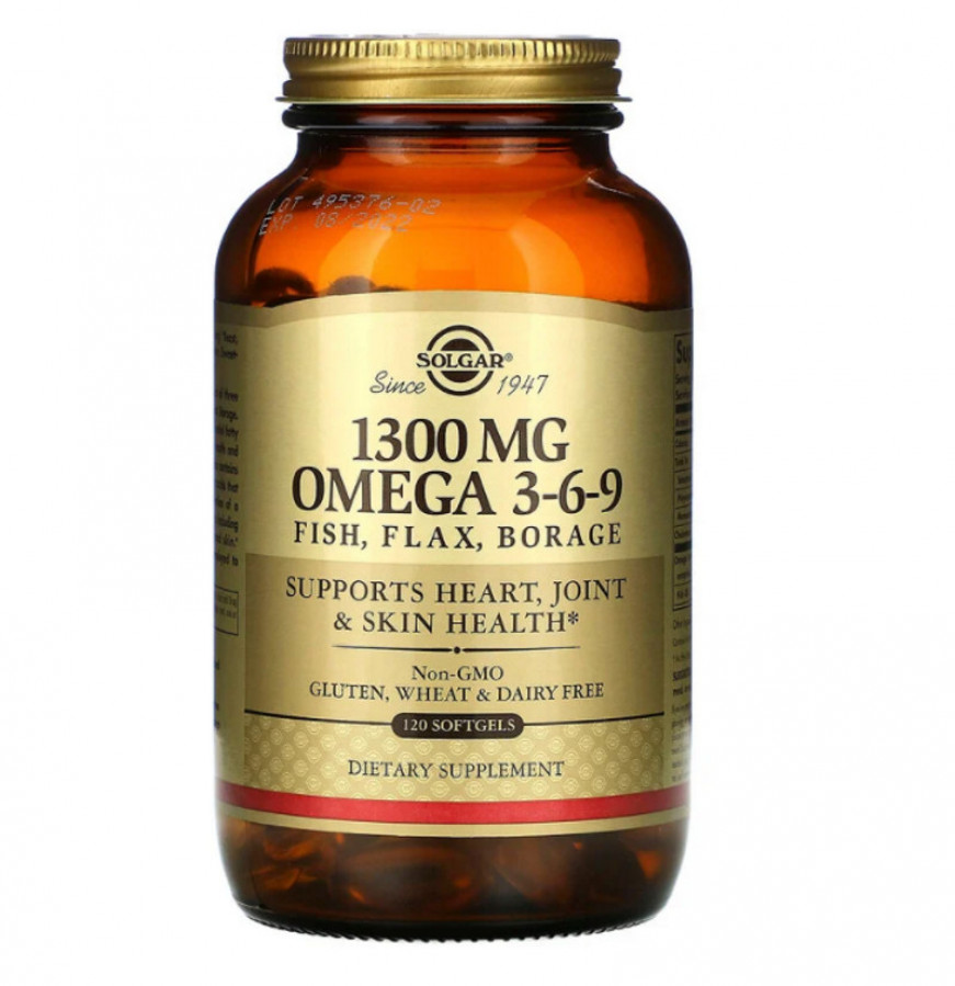 Омега 3-6-9 "Omega 3-6-9" 1300 мг, Solgar, 120 капсул