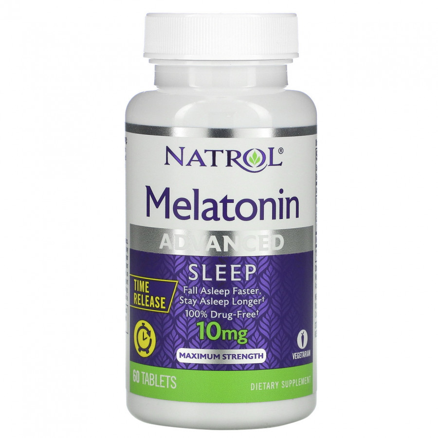 Мелатонин с кальцием и витамином В6, медленное высвобождение, 10 мг, Natrol, 60 таблеток