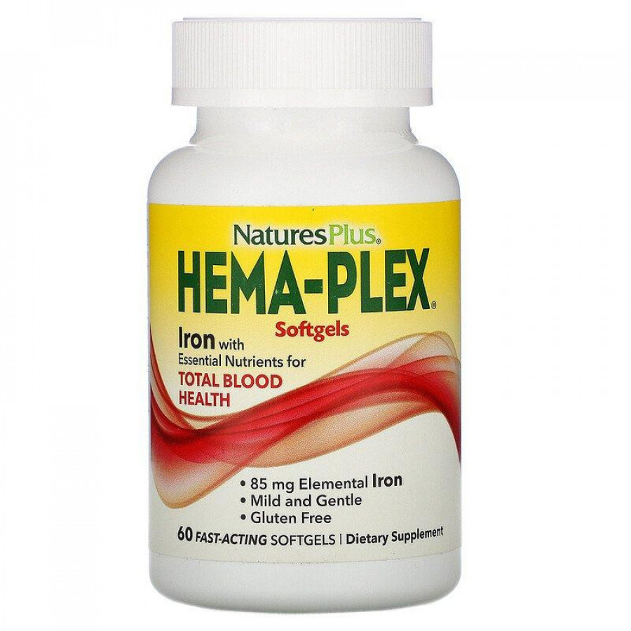 Витамины с железом "Hema-Plex", Nature's Plus, 60 желатиновых капсул