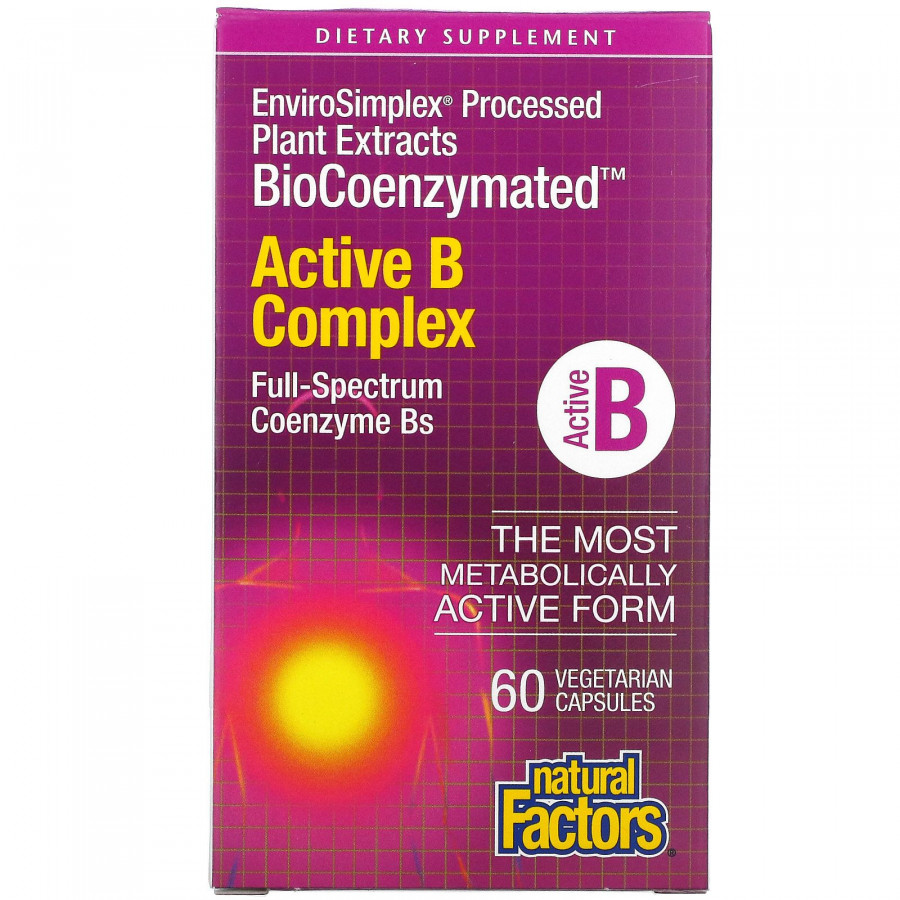 BioCoenzymated, Активный B-комплекс, Natural Factors, 60 вегетарианских капсул
