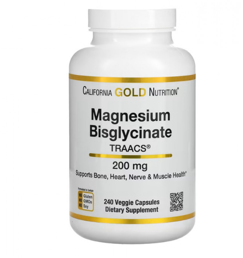 Бисглицинат магния "Magnesium Bysglycinate" California Gold Nutrition, 200 мг, 240 капсул