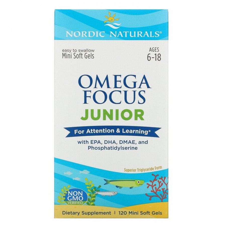 Омега-3 для детей 6-18 лет "Omega Focus Junior" Nordic Naturals, 900 мг, 120 желатиновых капсул
