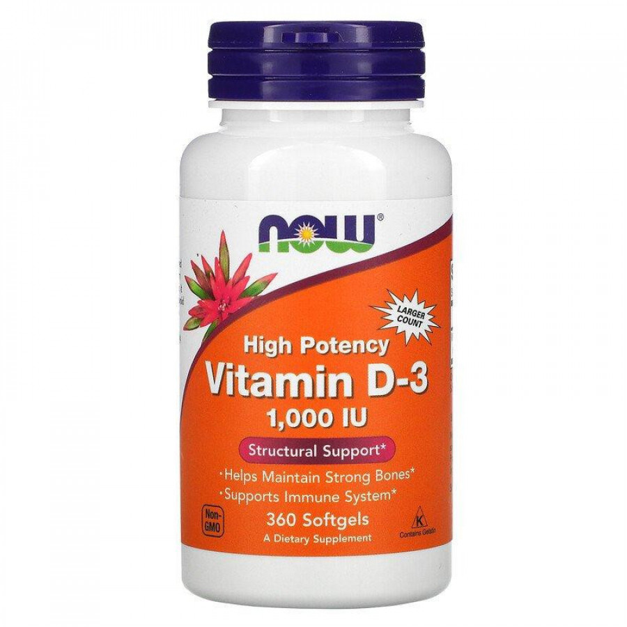 Витамин Д3 Vitamin D-3, Now Foods, 1000 МЕ, 360 капсул