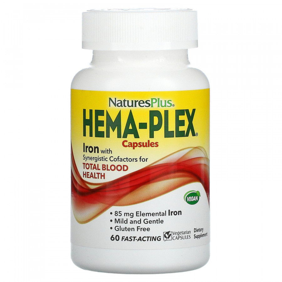 Гема-Плекс пищевая добавка с железом Nature's Plus (Hema-Plex) 60 вегетарианских капсул