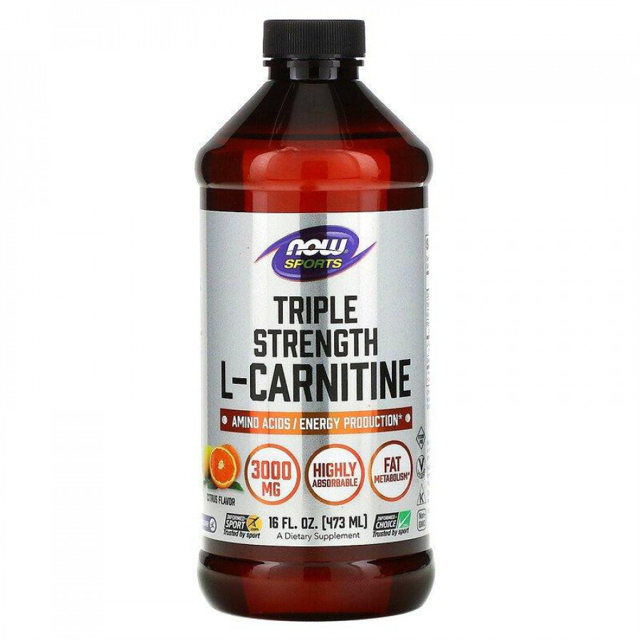L-карнитин "L-Carnitine Liquid" Sports, 3000 мг, цитрус, Now Foods, 473 мл
