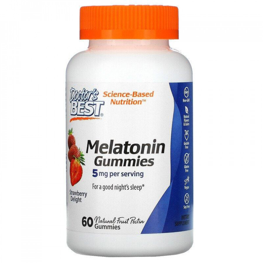 Мелатонин "Melatonin" 5 мг, со вкусом клубники, Doctor's Best, 60 жевательных конфет
