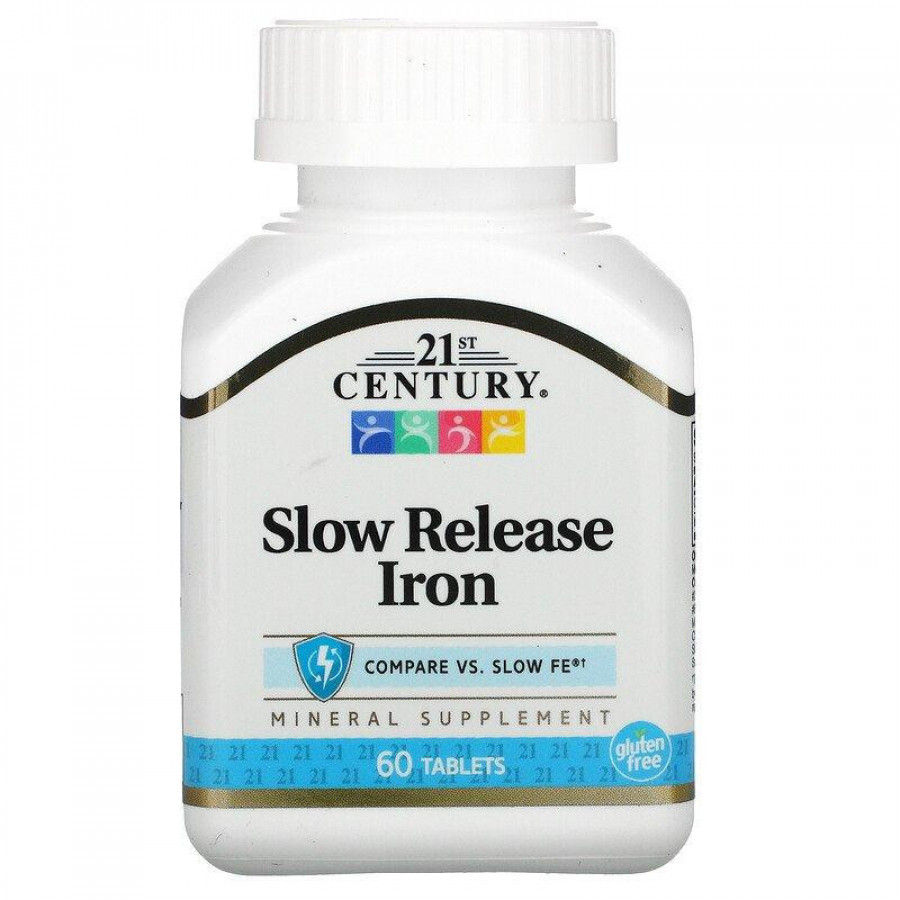 Железо медленного высвобождения "Slow Release Iron" 21st Century, 45 мг, 60 таблеток