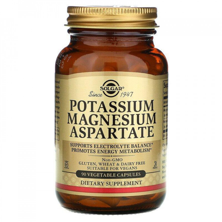 Аспартат калия и магния "Potassium Magnesium Aspartate" Solgar, 90 капсул