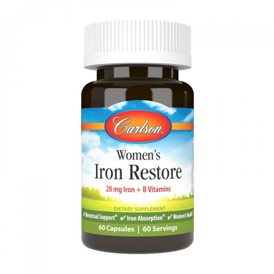 Восстановление железа у женщин "Women's Iron Restore Iron + B Vitamins" Carlson Labs, 28 мг, 60 капсул