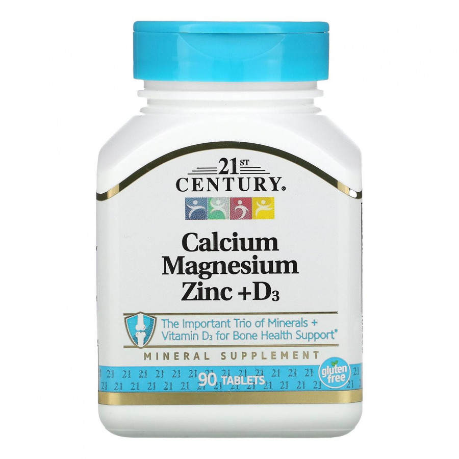 Кальций, магний, цинк "Calcium Magnesium Zinc + D3" 21st Century, 90 таблеток
