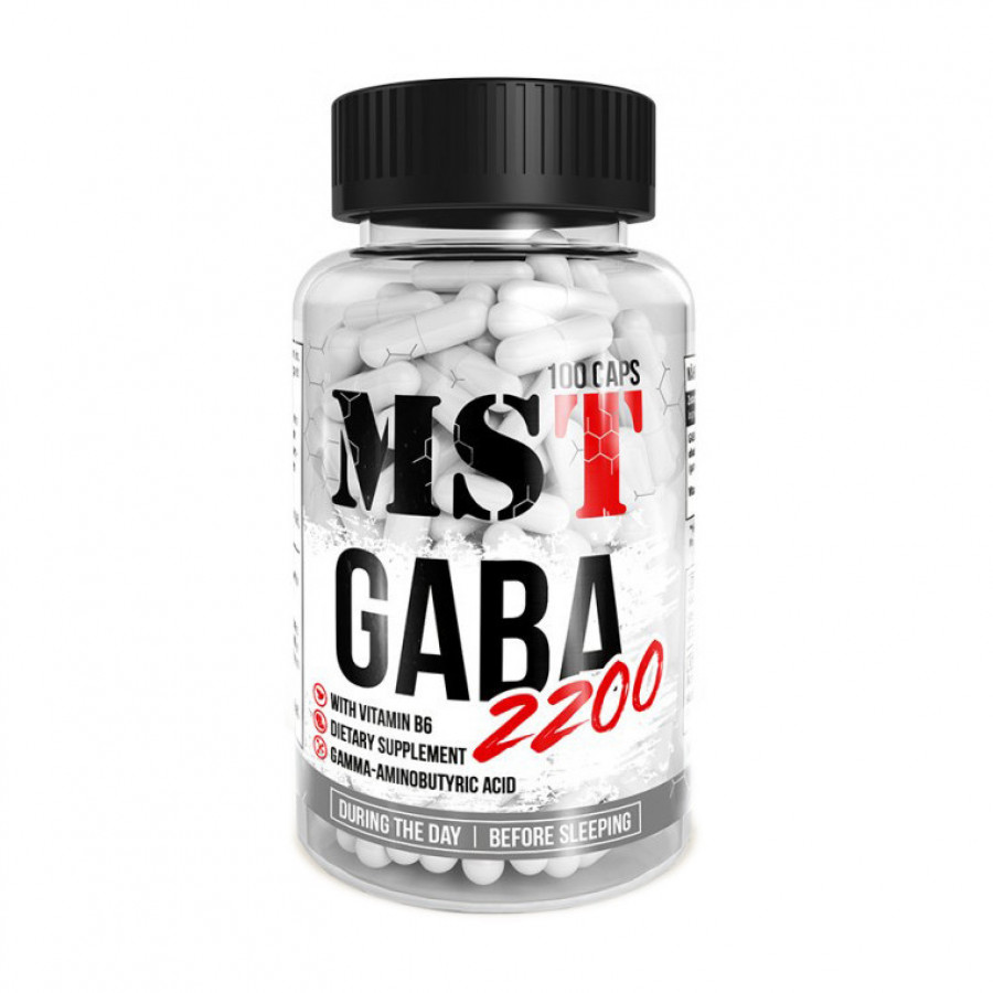 Гамма-аминомасляная кислота с витамином В6, GABA, 2200 мг, MST, 100 капсул