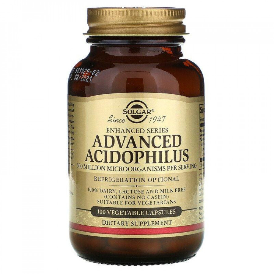 Пробиотики, Advanced Acidophilus, Solgar, 100 капсул