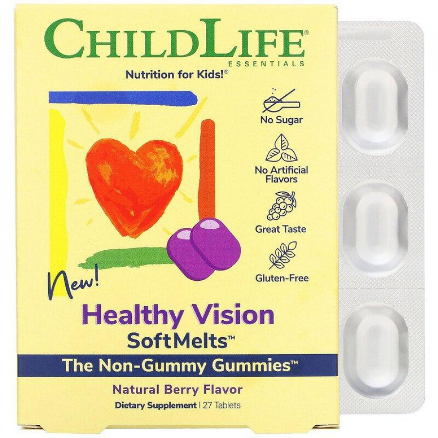 Добавка для зрения детям "Healthy Vision" Child Life, вкус ягод, 27 таблеток
